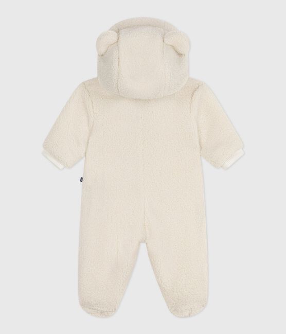Baby-Schneeanzug aus Sherpa mit Öhrchen und Ringelstreifen-Futter  naturfarben MILK
