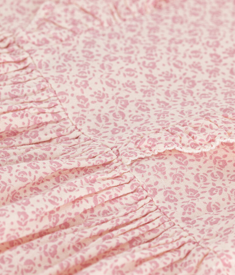 Gemustertes M&auml;dchenkleid mit kurzen &Auml;rmeln aus Baumwollgaze naturfarben/rosa