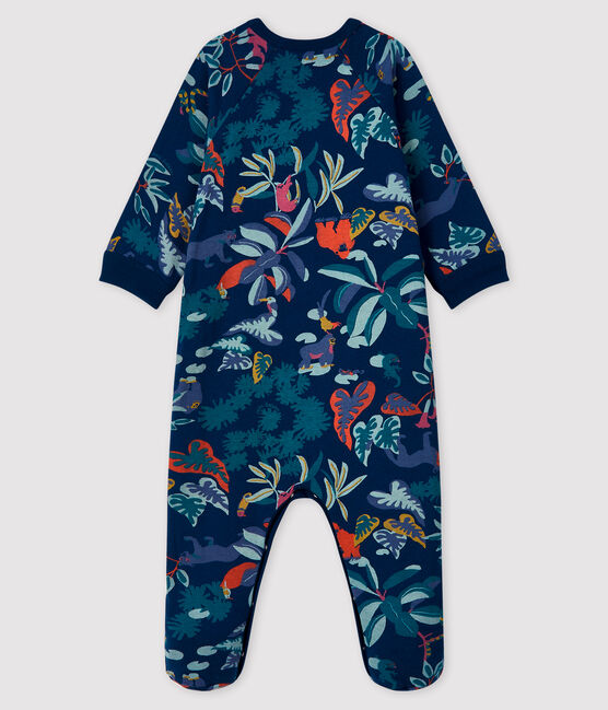 Baby-Strampler aus Doppeljersey mit Reißverschluss-Öffnung blau MEDIEVAL/weiss MULTICO
