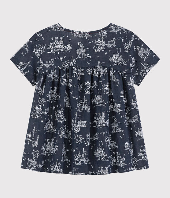 Kurzärmeliges Kinder-Kleid aus Doppeljersey für Mädchen blau SMOKING/weiss ECUME