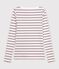Lang&auml;rmeliges Damen T-Shirt aus Baumwolle mit Offizierskragen und Streifen weiss/rot