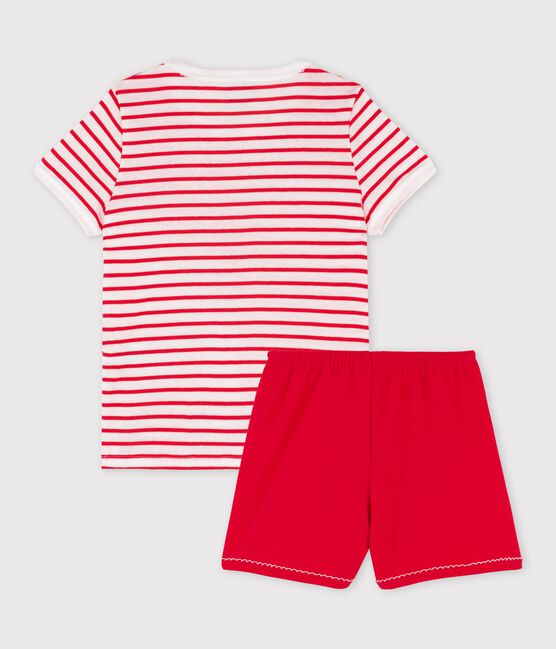 Kinder-Kurzpyjama aus Baumwolle mit Streifen für Mädchen weiss MARSHMALLOW/weiss MULTICO