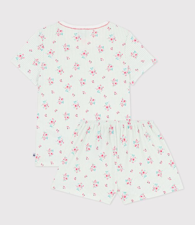 Kinder-Kurzpyjama aus Baumwolle mit Blumenmotiv weiss/vielfarbig