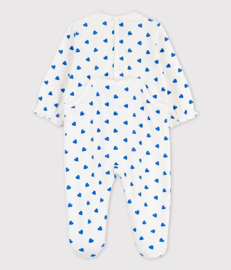 Baby-Strampler aus Nicki mit kleinen blauen Herzen weiss MARSHMALLOW/blau BRASIER