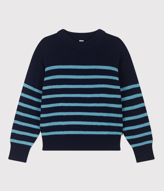 Damenpullover aus Wolle mit Matrosenmuster blau/blau