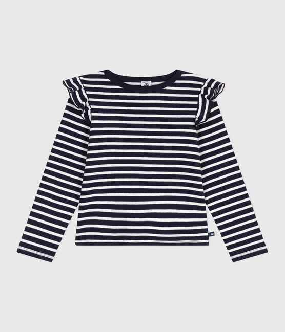 Langärmeliges Kinder-T-Shirt aus Baumwolle mit Streifen blau SMOKING/weiss MARSHMALLOW