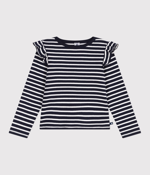 Lang&auml;rmeliges Kinder-T-Shirt aus Baumwolle mit Streifen blau/weiss