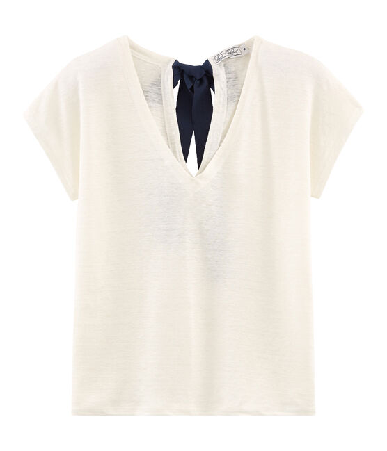 T-Shirt aus Leinen, Damen weiss MARSHMALLOW
