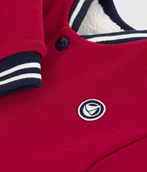 Baby College-Jacke aus einfarbiger Baumwolle und Sherpa rot