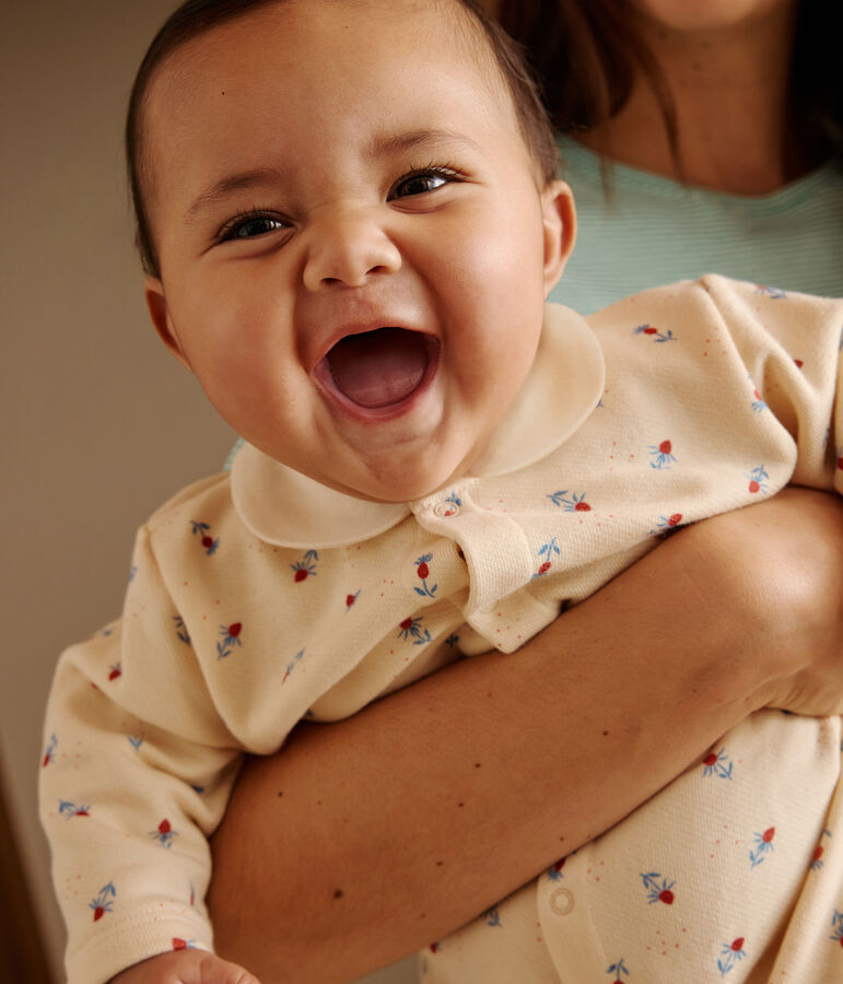 Strampler mit Kragen aus Baumwolle und Blumenmuster naturfarben/vielfarbig