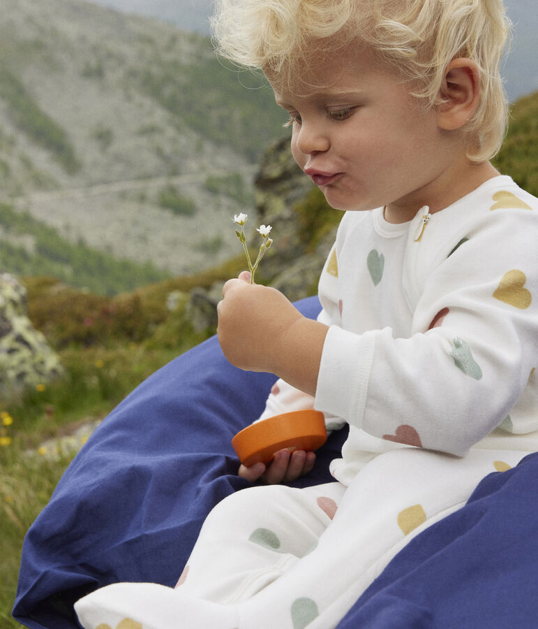 Baby-Strampler aus Nicki mit mehrfarbigen Herzen weiss/vielfarbig