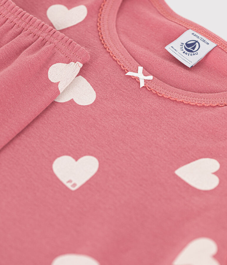 Kinder-Pyjama aus Baumwolle mit Herzmotiv rosa/naturfarben