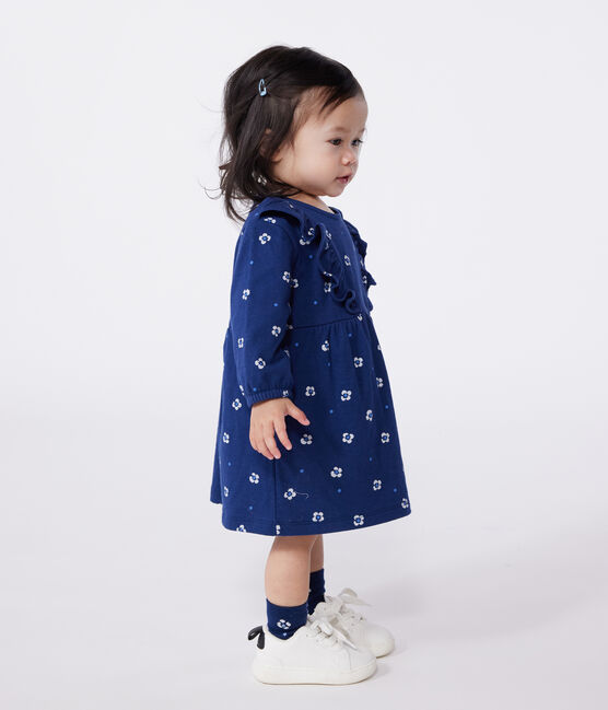 Langärmeliges Baby-Kleid aus Baumwolle mit Blumenmuster blau MEDIEVAL/weiss MULTICO