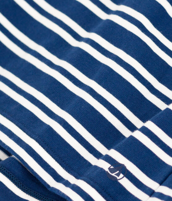 Kurzärmeliges gestreiftes Mädchenkleid aus Baumwolle blau MEDIEVAL/weiss MARSHMALLOW