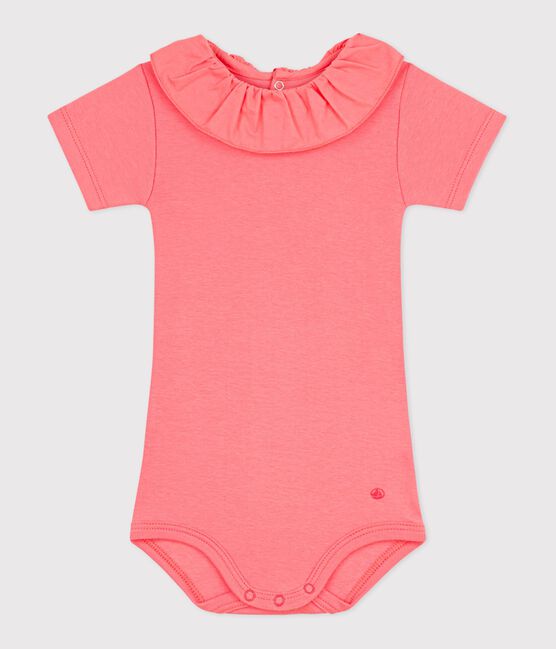 Baby-Body mit Kragen aus einfarbiger Baumwolle rosa FLAMAND