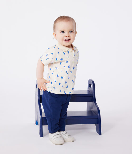 Kurzärmeliges Baby-Poloshirt aus Baumwolle mit Schiffchenmuster blau AVALANCHE/weiss PERSE