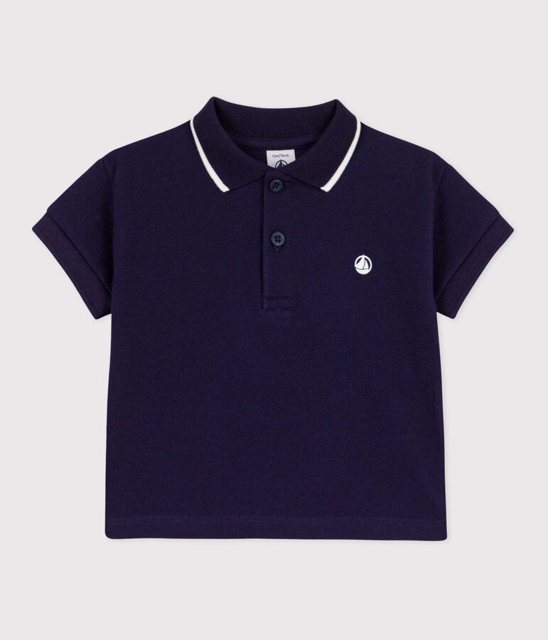Kurz&auml;rmeliges Baby-Poloshirt aus einfarbiger Baumwolle blau SOIR