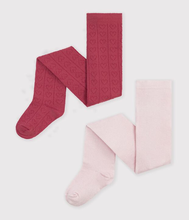 2er-Set Baby-Strumpfhose aus Baumwolle mit Herz-Lochstickerei vielfarbig