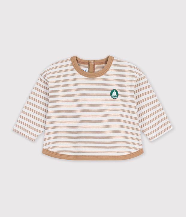 Lang&auml;rmeliges Baby T-Shirt aus Baumwolle mit Streifen. beige/naturfarben