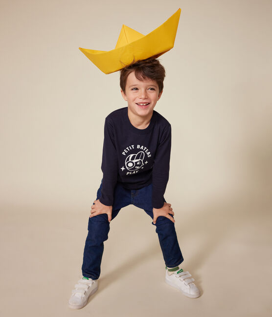 Langärmeliges Kinder-T-Shirt aus feinem Jersey für Jungen blau SMOKING