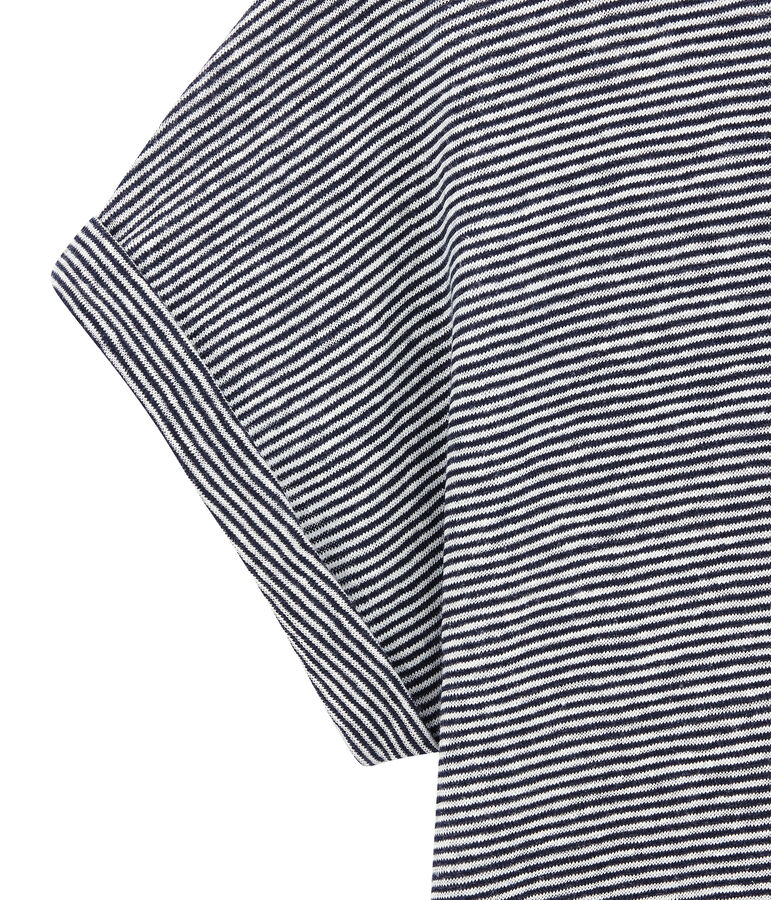 Damen-T-Shirt aus Leinen im Milleraies-Ringelmuster blau/weiss