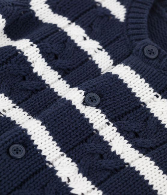 Baby-Strickjacke mit Zöpfen blau SMOKING/weiss MARSHMALLOW