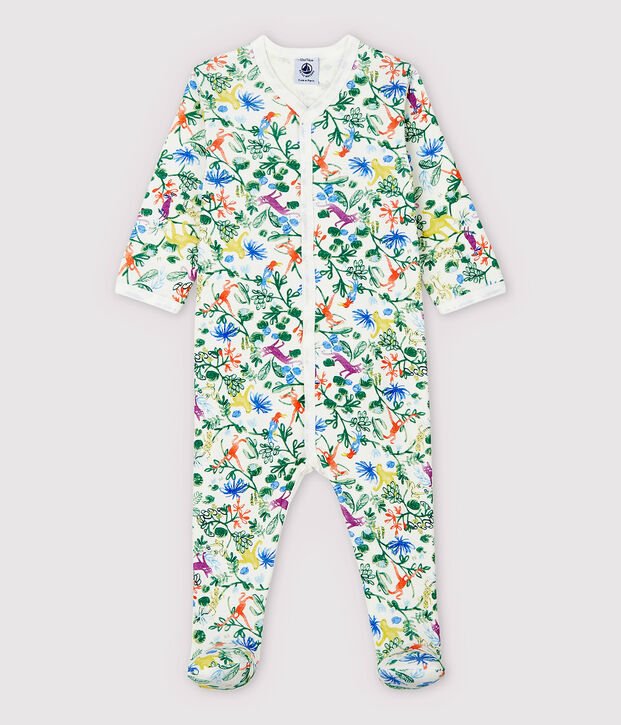 Baby-Strampler aus Baumwolle mit Dschungel-Motiv weiss/vielfarbig