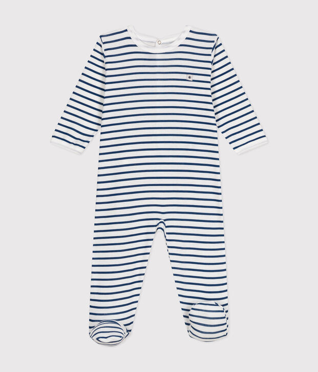 Lang&auml;rmelige Baby-Pyjamas aus Baumwolle weiss/blau