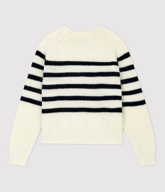 Kinderpullover aus Mohair und Baumwolle für Mädchen weiss MARSHMALLOW/blau SMOKING