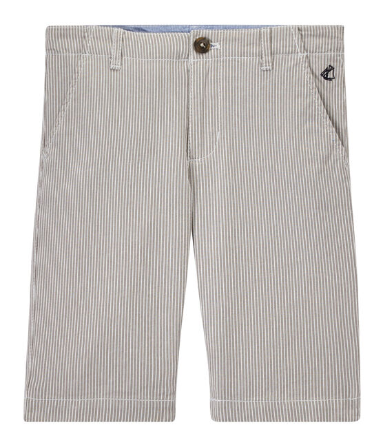 Gestreifte Jungen-Bermudashorts grau MINERAI/weiss LAIT
