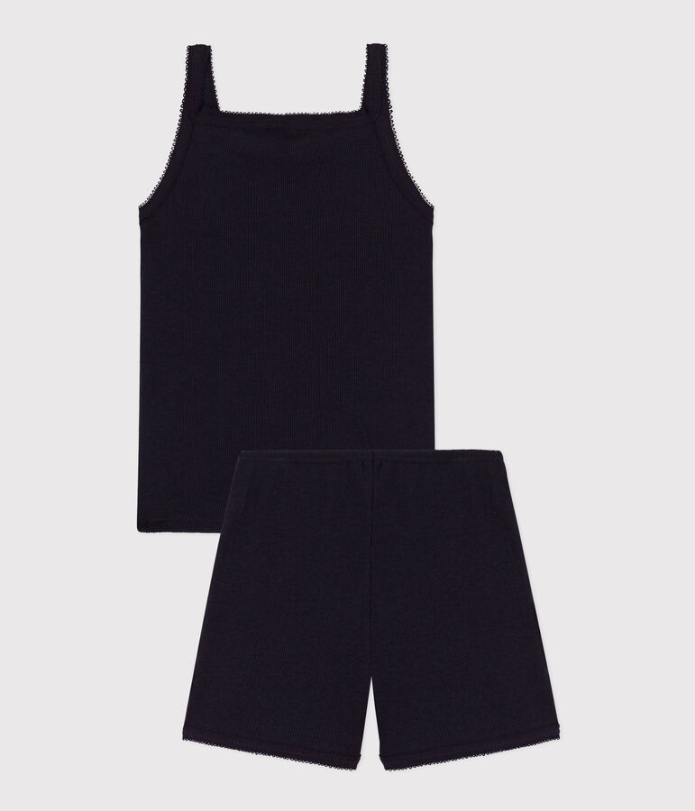 Kinder-Kurzpyjama mit Spaghetti-Top aus Baumwolle und Lyocell f&uuml;r M&auml;dchen blau SMOKING