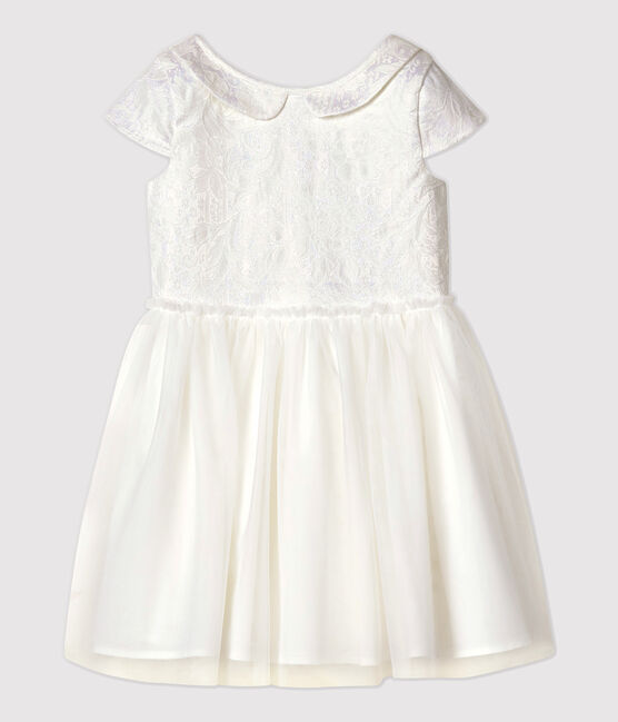 Kinder-Festtagskleid aus Jacquard und Tüll für Mädchen weiss MARSHMALLOW