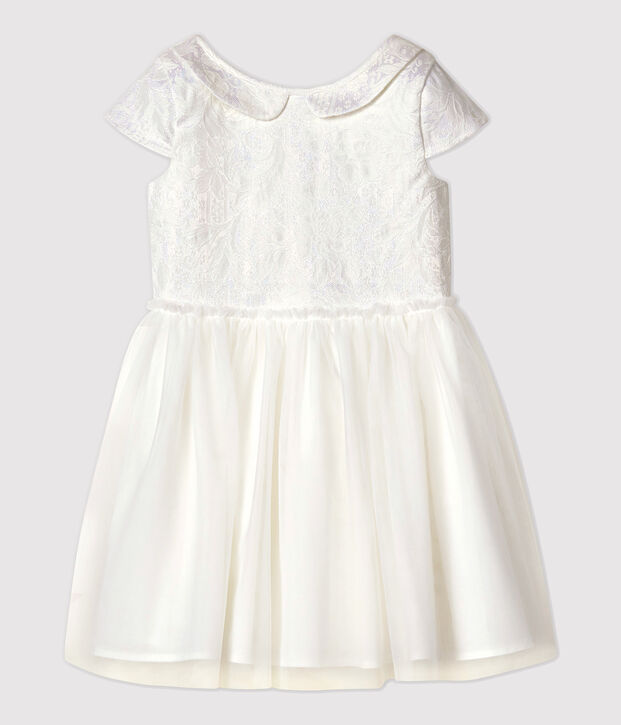 Kinder-Festtagskleid aus Jacquard und T&uuml;ll f&uuml;r M&auml;dchen weiss