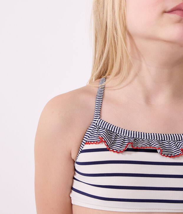 Kinder-Bikini mit Streifen weiss/blau