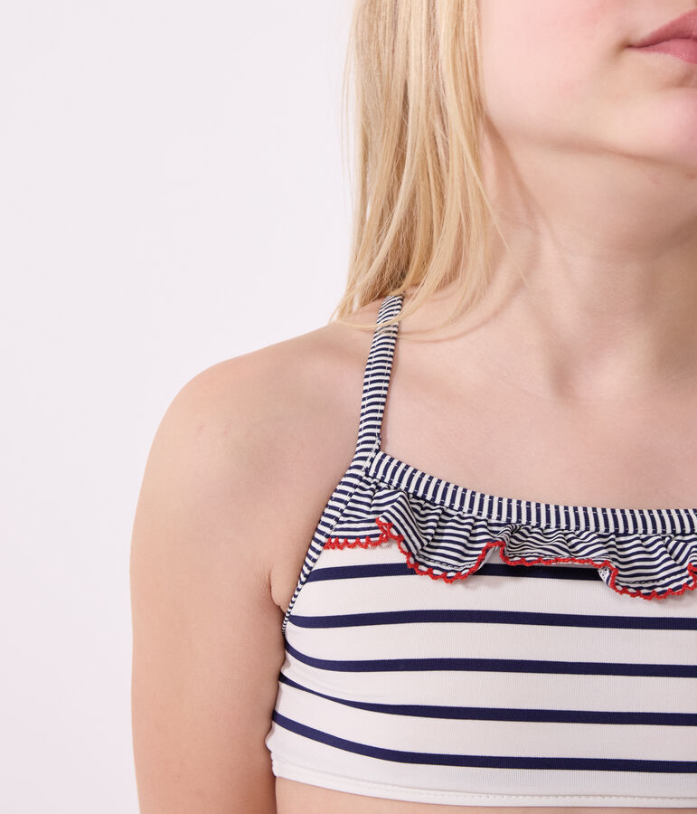 Kinder-Bikini mit Streifen weiss/blau