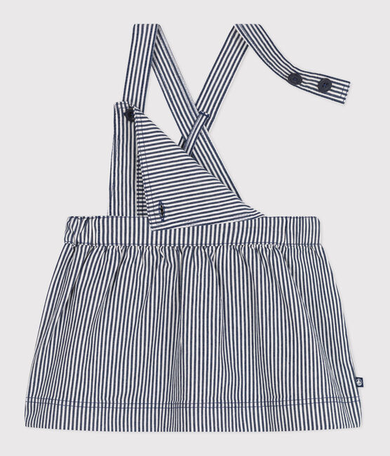 Baby-Latzhosenkleid aus gestreifter Baumwolle blau MEDIEVAL/weiss MARSHMALLOW