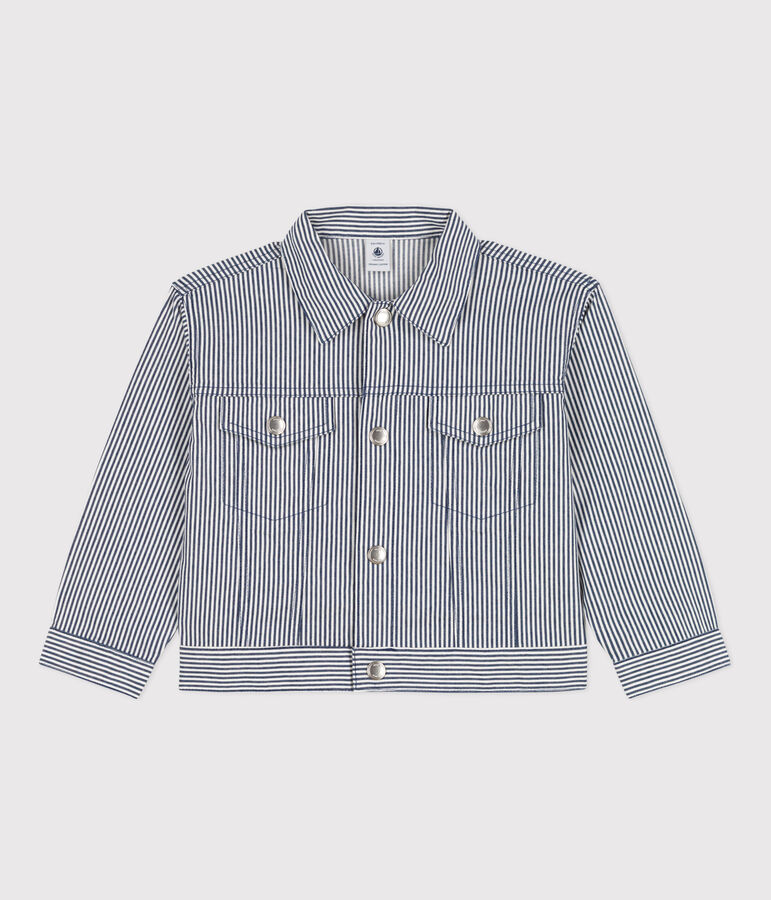 Kinderjacke aus gestreiftem Baumwollcanvas f&uuml;r M&auml;dchen blau/weiss