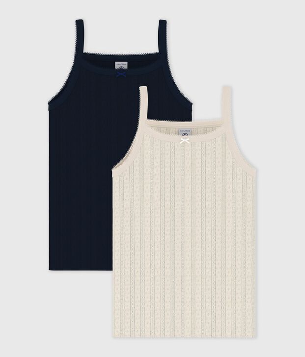 Set Kinder-Unterhemden aus einfarbiger Baumwolle mit Lochstickerei vielfarbig