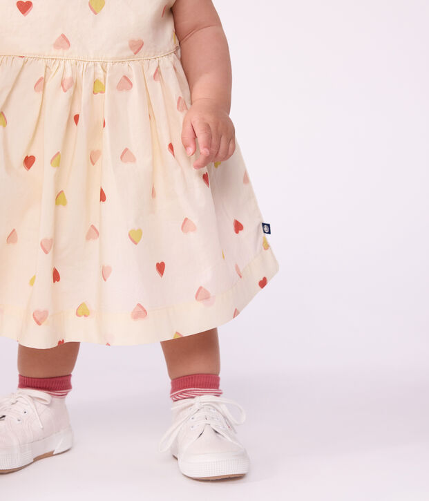 Kurz&auml;rmeliges Babykleid aus Baumwolle mit Herzmotiv naturfarben/vielfarbig