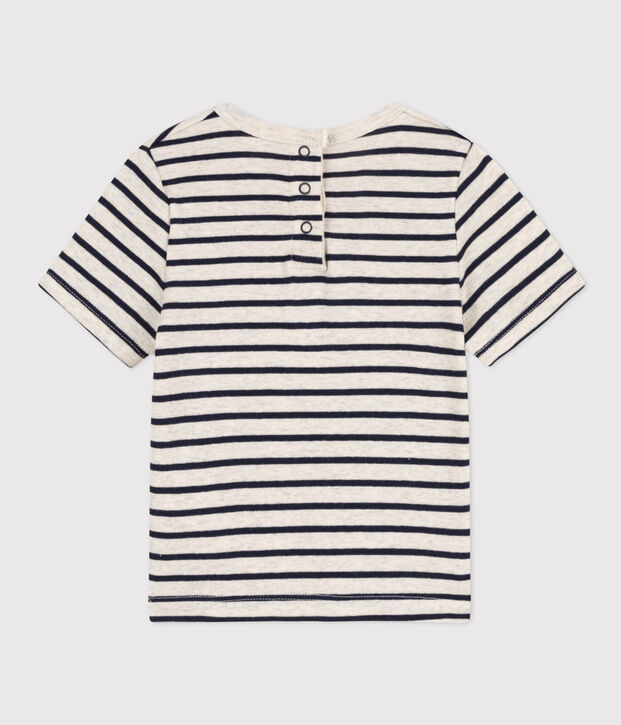 Kurz&auml;rmeliges Baby-T-Shirt aus gestreifter Baumwolle beige/blau
