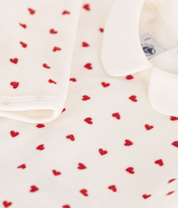 Strampler aus Nicki mit Herzmotiv weiss/rot