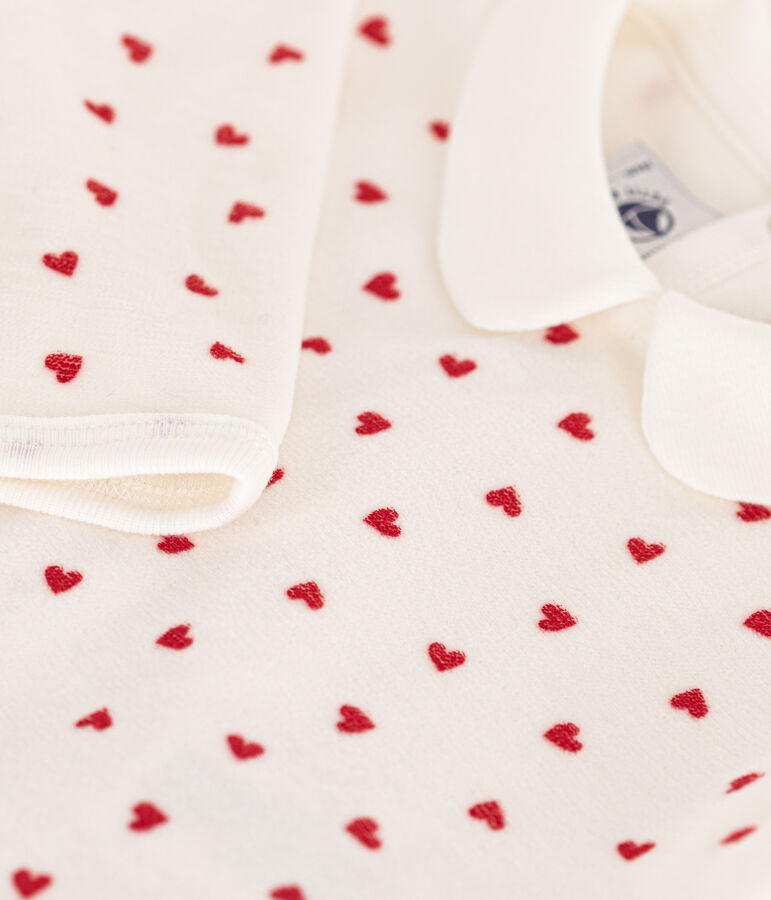 Strampler aus Nicki mit Herzmotiv weiss/rot