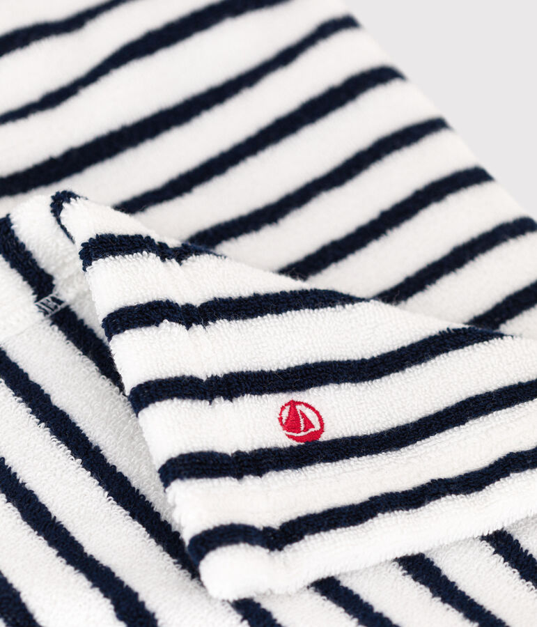 Gestreiftes Baby-Badecape aus Frottee weiss/blau