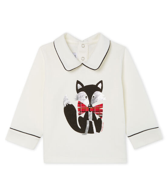 Langärmeliges Baby-T-Shirt für Jungen mit Kragen weiss MARSHMALLOW CN