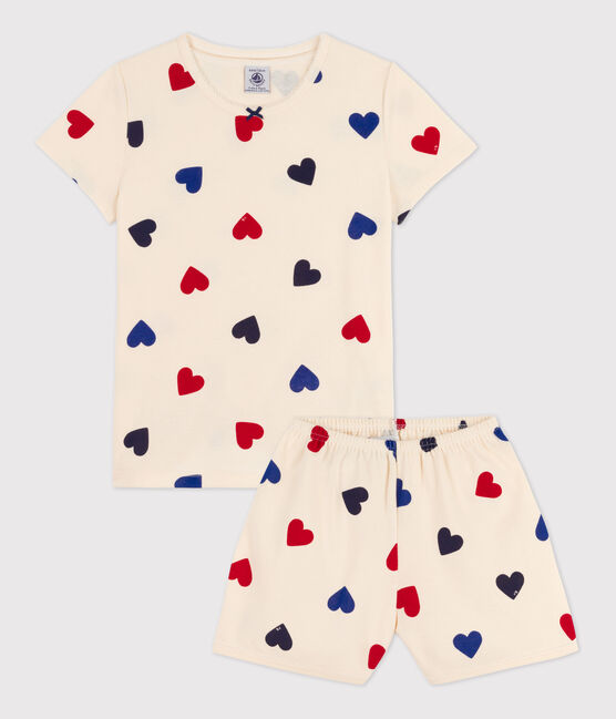 Kinder-Kurzpyjama aus Baumwolle mit Herzmuster für Mädchen weiss AVALANCHE/ MULTICO