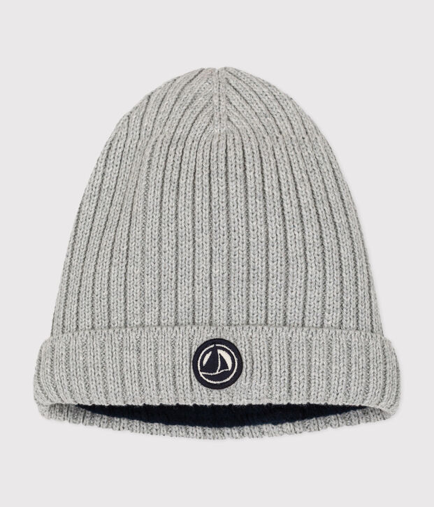 Baby-Strickm&uuml;tze mit Fleece-Futter grau