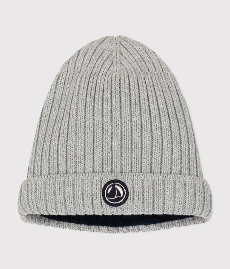 Baby-Strickm&uuml;tze mit Fleece-Futter grau