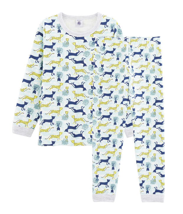 Molton-Pyjama f&uuml;r kleine Jungen weiss/vielfarbig