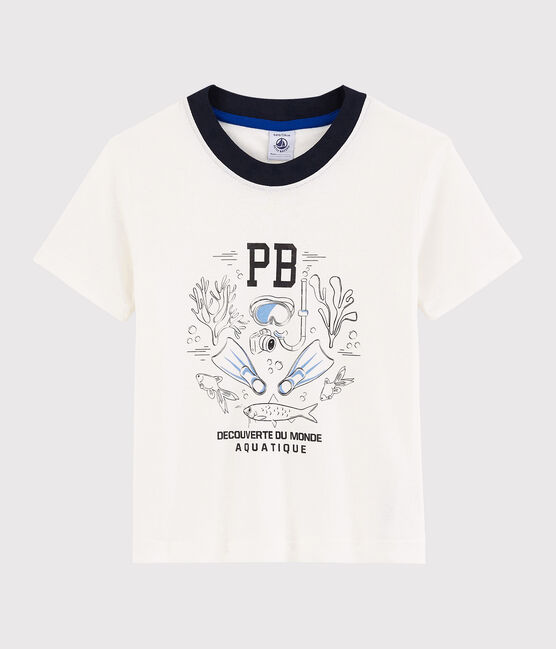 Kurzärmeliges Kinder-T-Shirt aus Baumwolle für Jungen weiss MARSHMALLOW