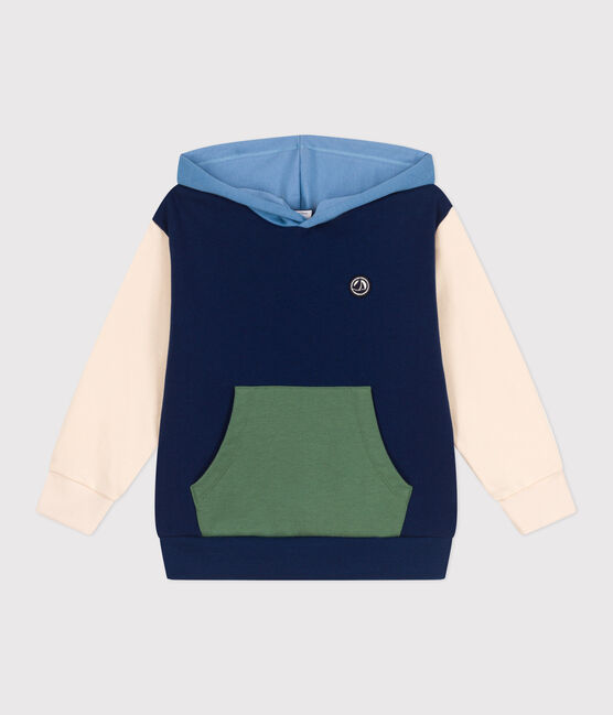 Kinder-Kapuzensweatshirt aus einfarbiger Baumwolle blau MEDIEVAL/weiss MULTICO